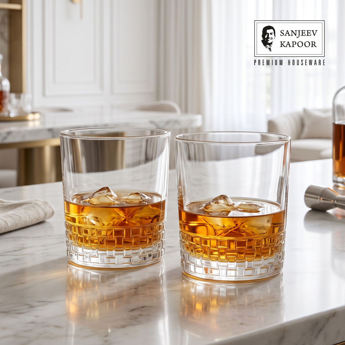 Sanjeev Kapoor Terra Whisky Glasses Set of 6- 330 ml, Transparent