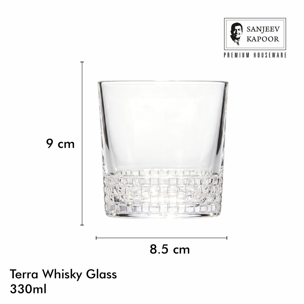 Sanjeev Kapoor Terra Whisky Glasses Set of 6- 330 ml, Transparent