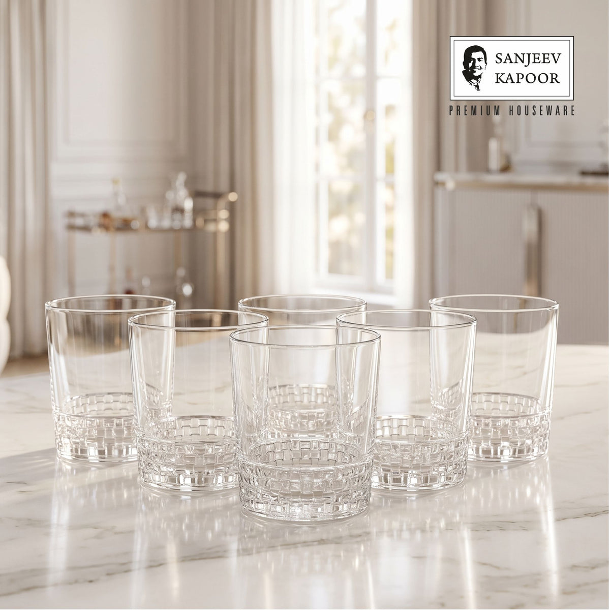 Sanjeev Kapoor Terra Whisky Glasses Set of 6- 330 ml, Transparent