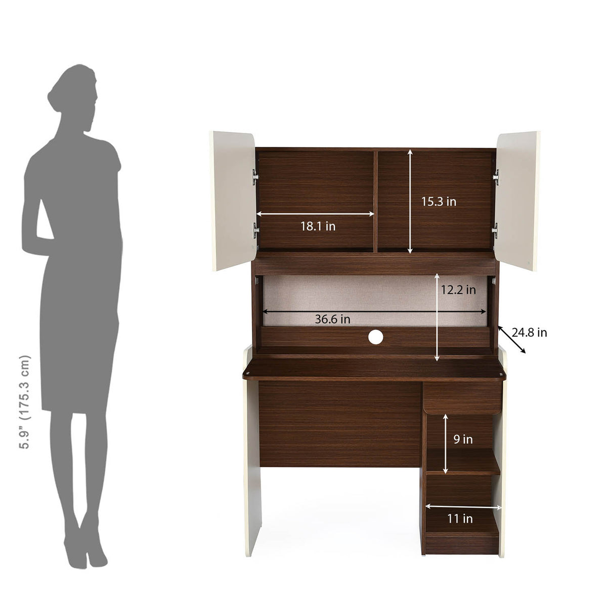Sliven Computer Table with Hutch- Legno Oak Dark & Ivory