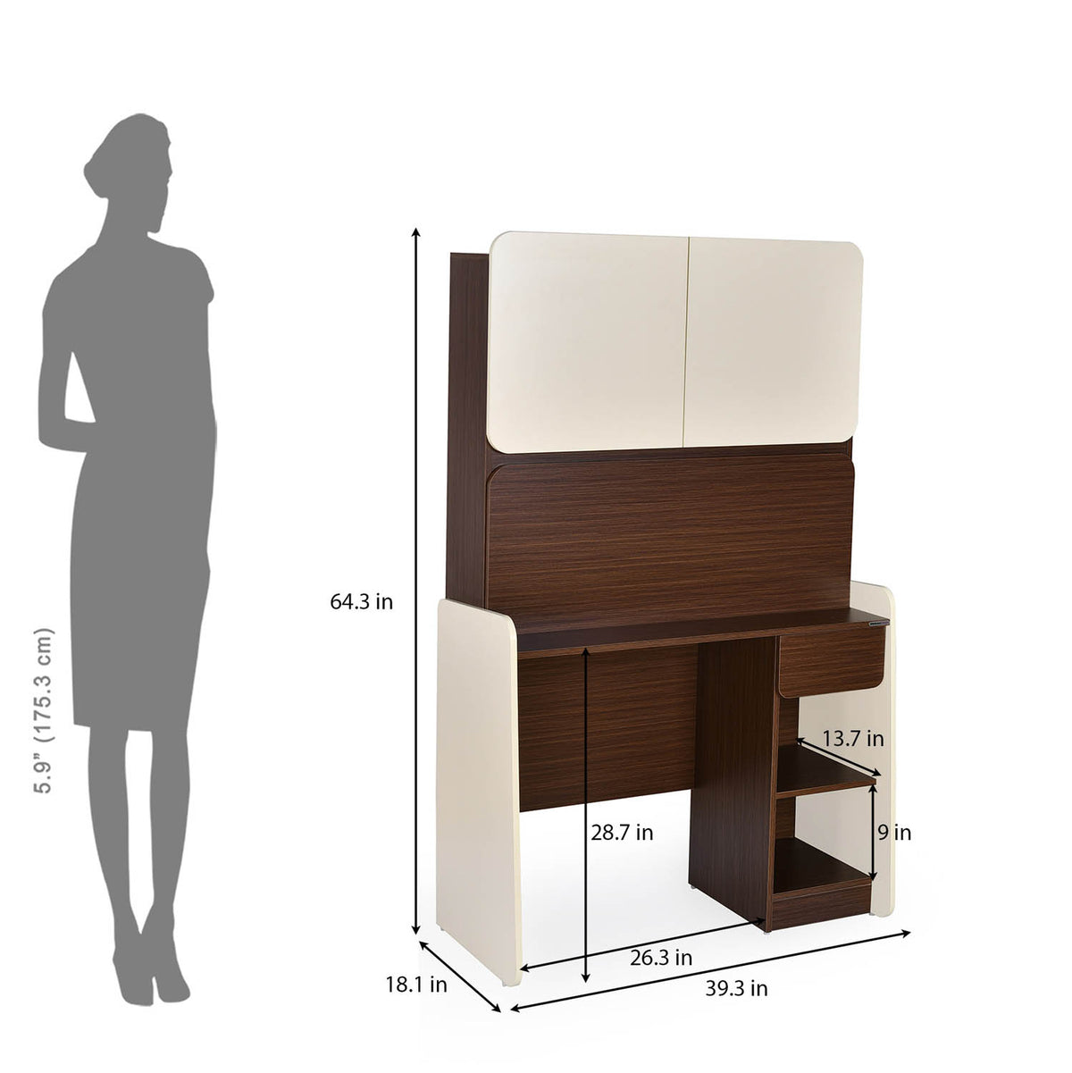Sliven Computer Table with Hutch- Legno Oak Dark & Ivory