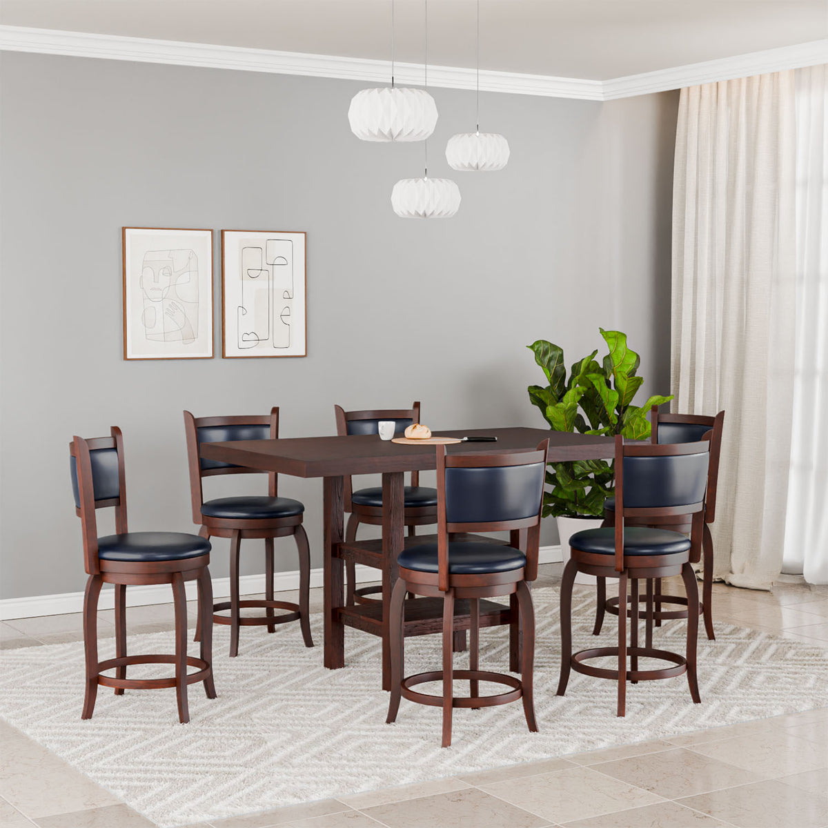 Theon Counter Height 6 Seater Dining Set of 1 Table + 6 Chairs (Dark ...