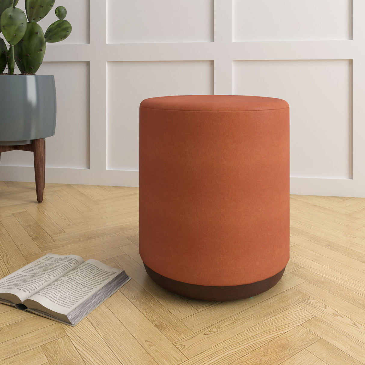 Nilkamal Tulip Fabric Ottoman With Wooden Base Rust