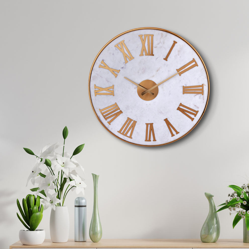 Nilkamal Roman Numerals Marble Analog Wall Clock White Gold