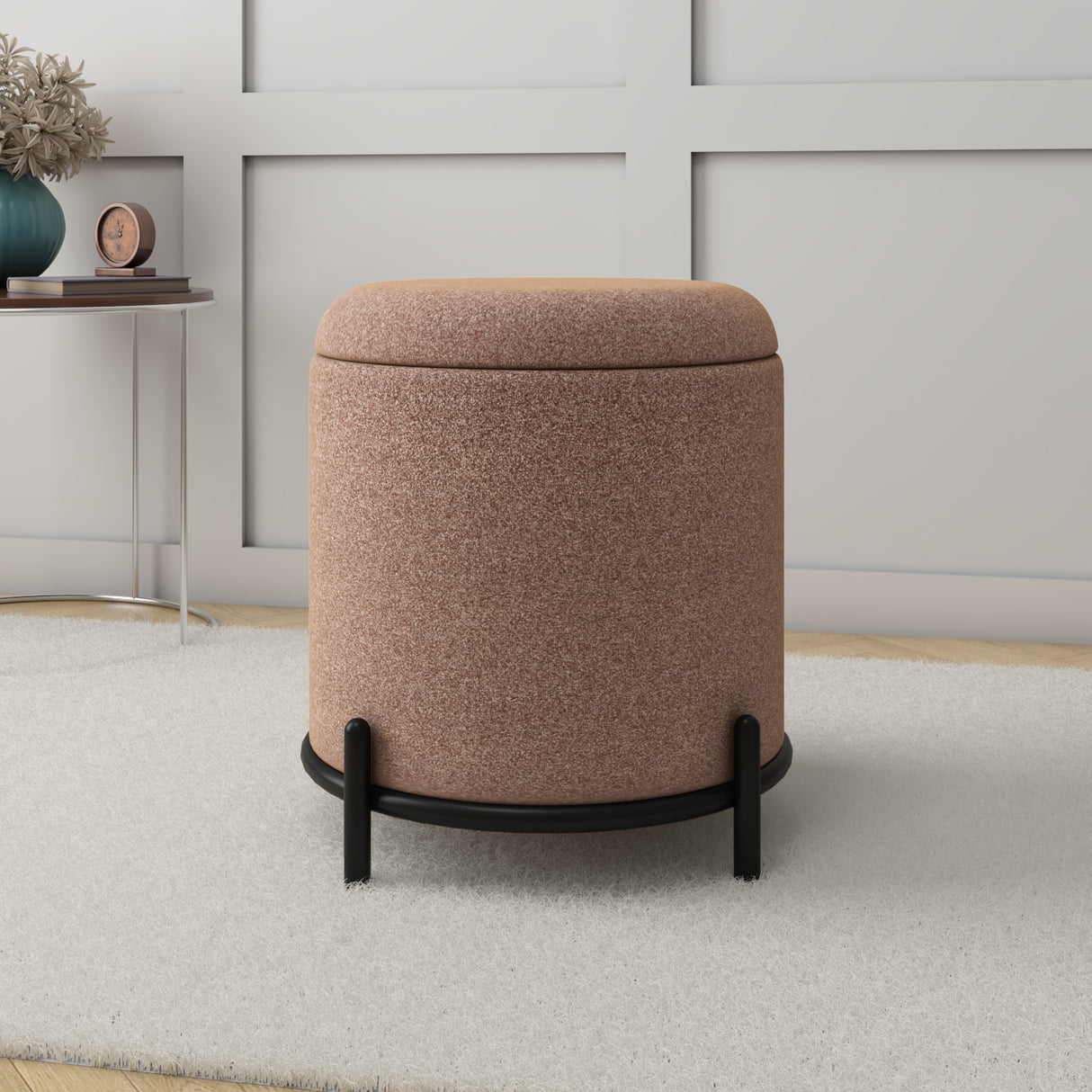 Volga Ottoman with Storage and Metal Base (Texture Brown)