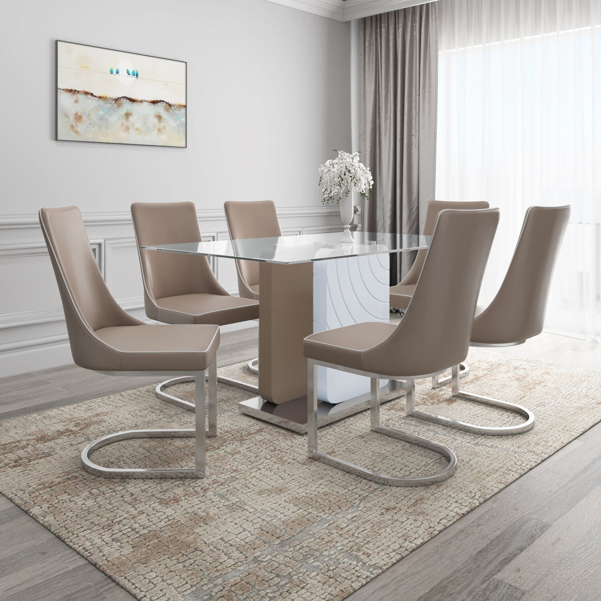 Wilbur 6 Seater Dining Set (White & Beige)
