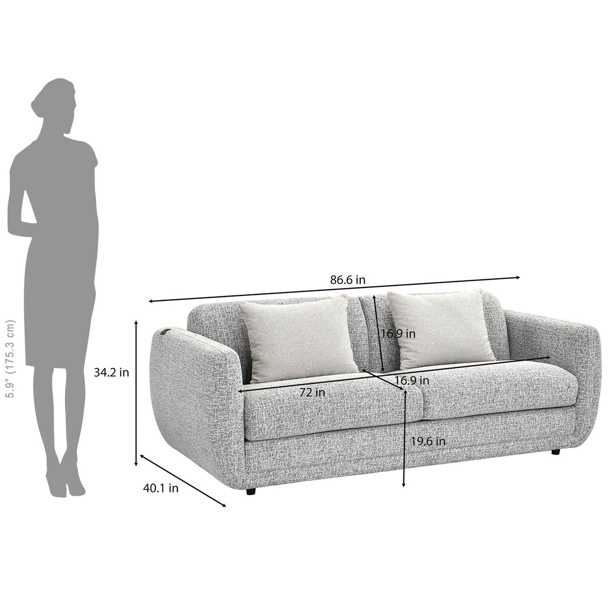 Nestivo 3 Seater Fabric Sofa Cum Bed with Pocket Spring Mattress- Texture Grey