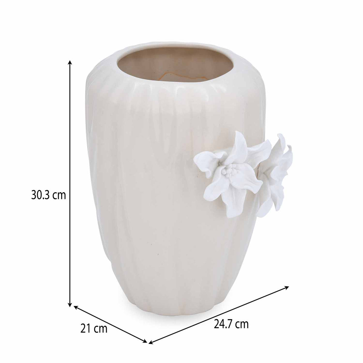 Elan Flora Semi Oval Dual Lily Medium Vase- Cream & White