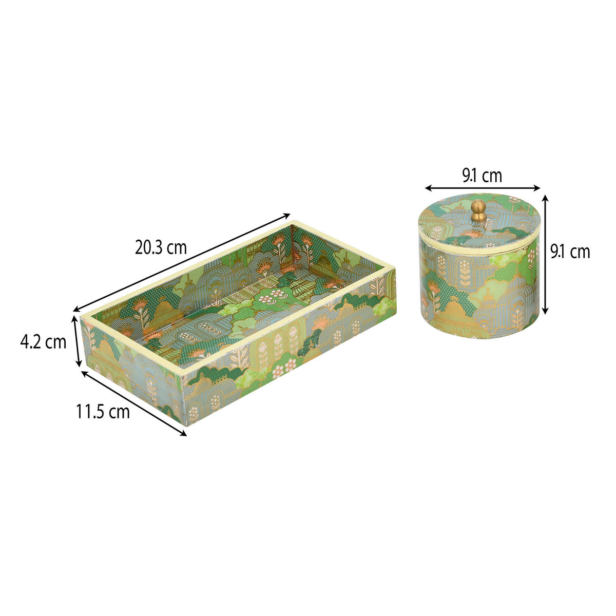 Multipurpose Cannister Set of 2 With Tray- Green