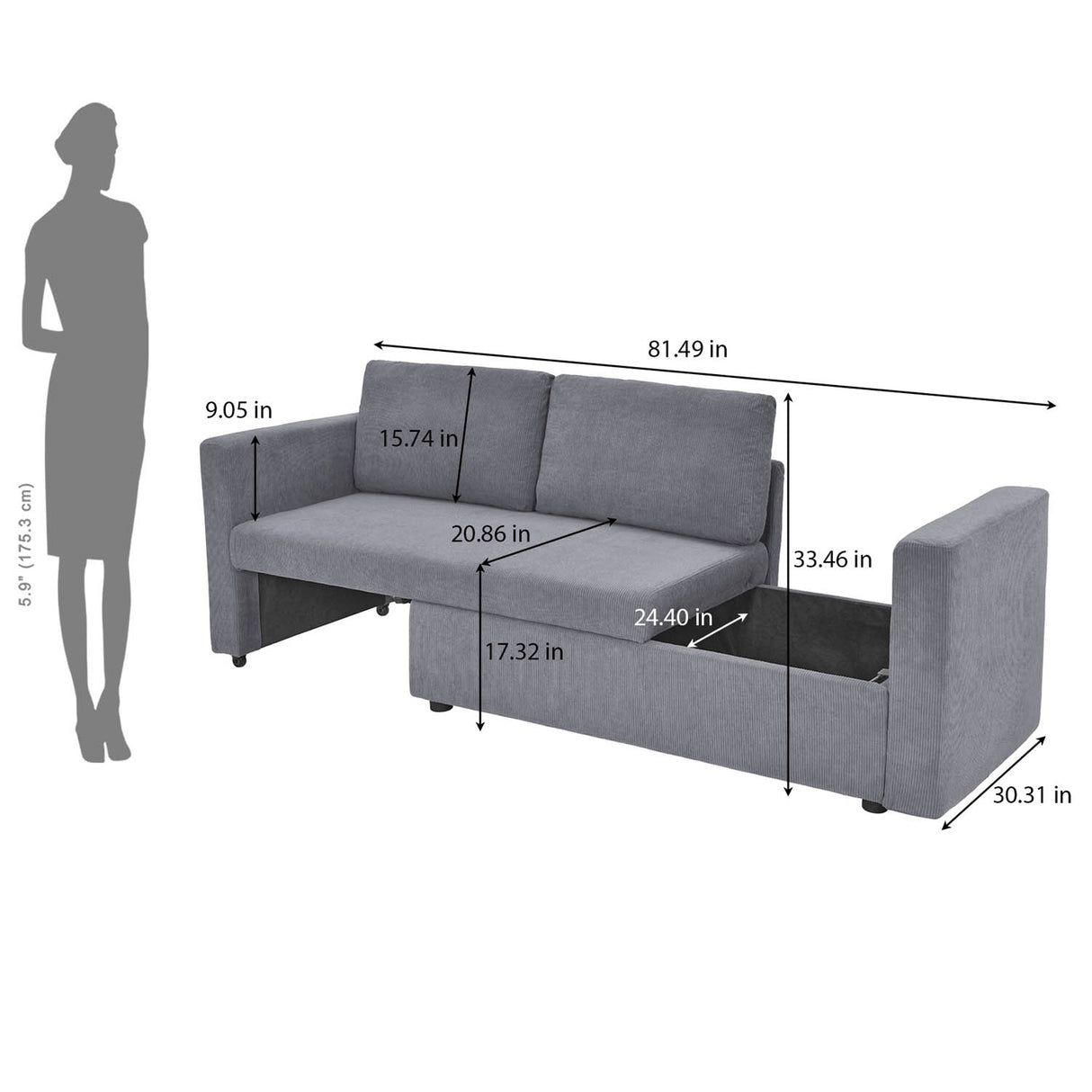 Flip 2 Seater Sofa Cum Bed- Grey