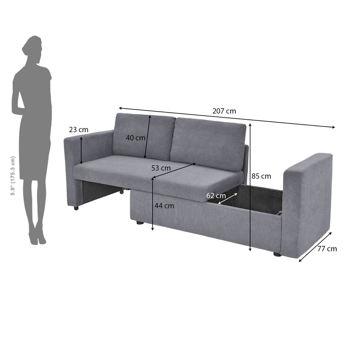 Flip 2 Seater Sofa Cum Bed- Grey