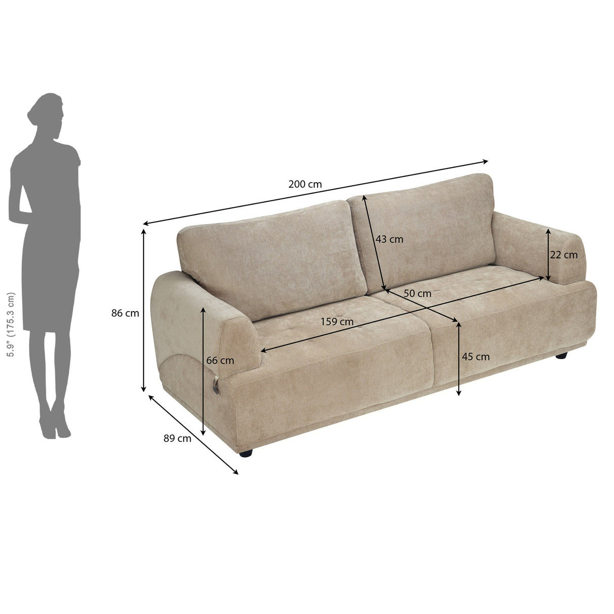 Renzo 3 Seater Sofa- Almond Beige