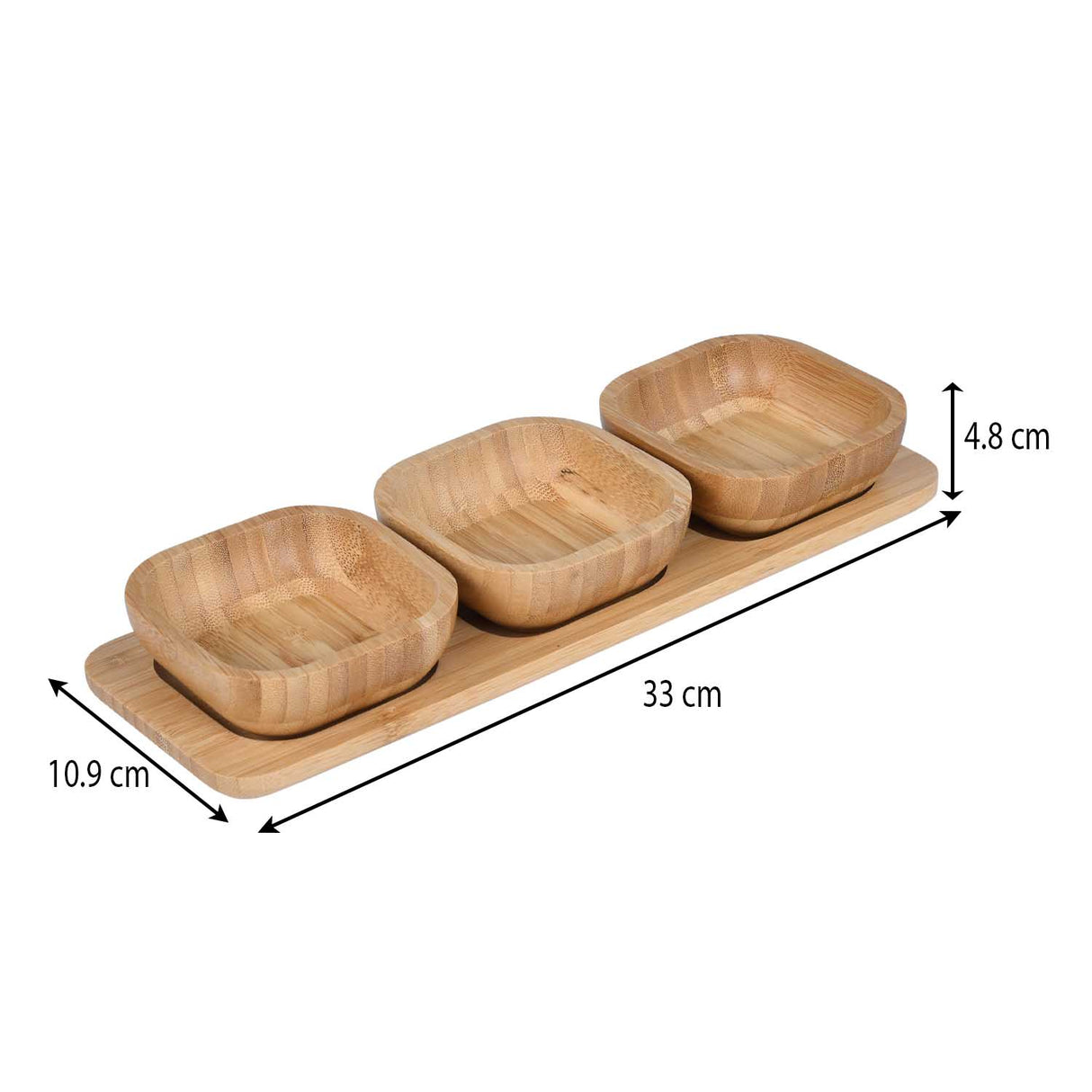 Bamboo Serving Plate with 3 Bowls- Beige