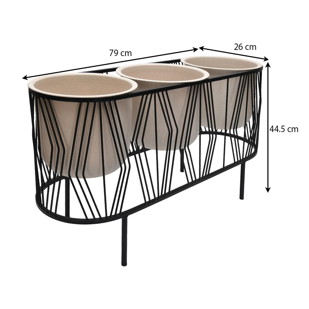 Three Pot Metal Planter- Ivory & Black