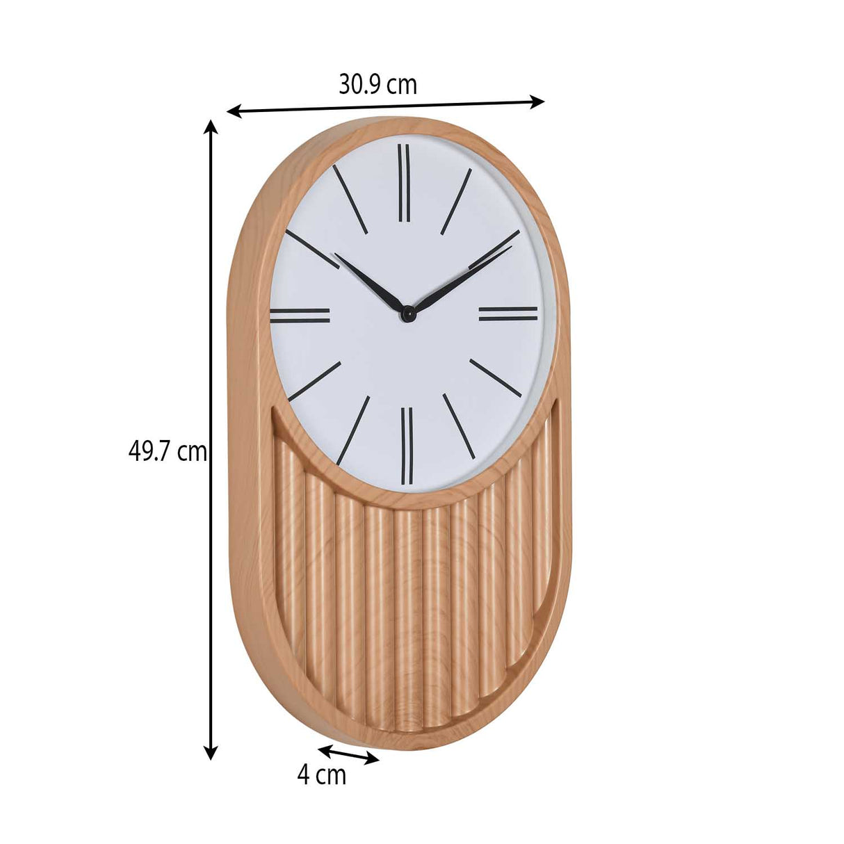 Oval Fluted Wall Clock- Light Brown