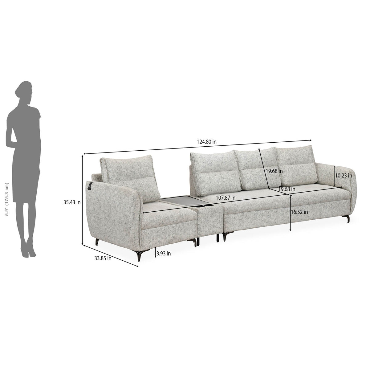 Infinia 1+3 Seater Fabric Sofa Set with Triangle Console- Off White