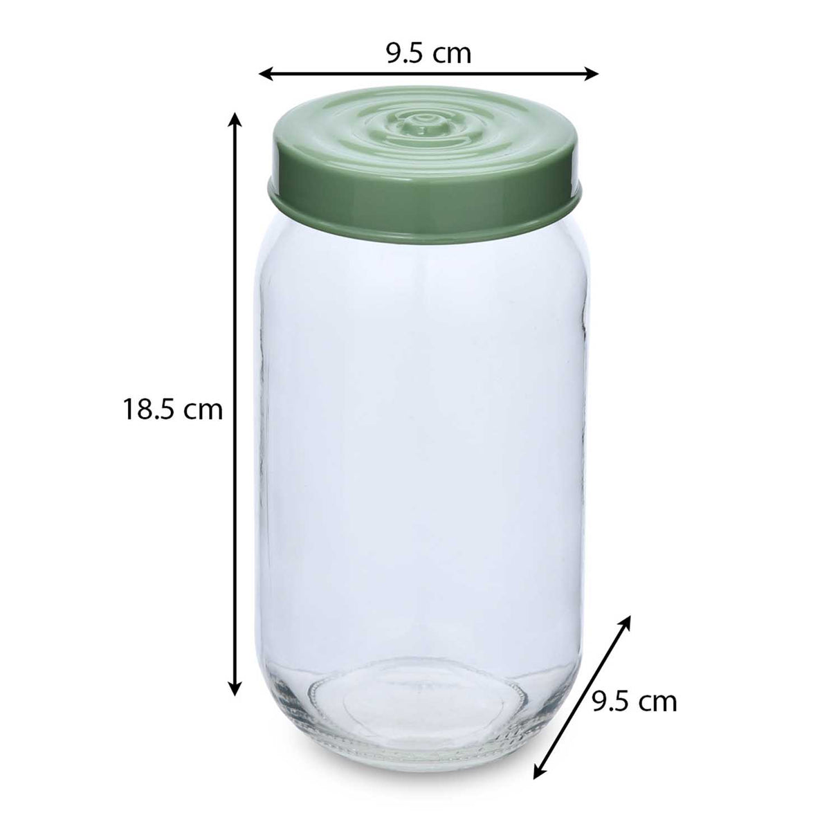 Multipurpose 1000 ml Glass Cannister with Lid- Transparent & Green