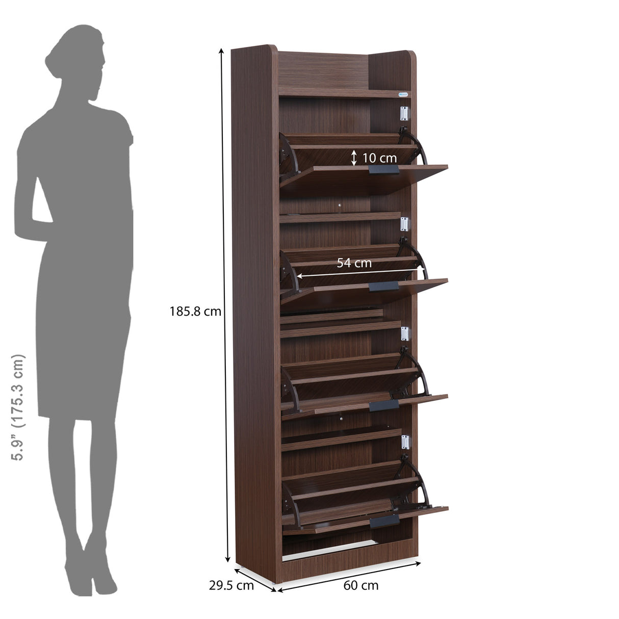Selena 4 Tier Tilt-Out Shoe Cabinet- Legno Oak Dark