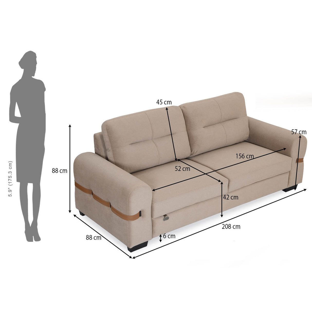 Roma 3 Seater Sofa- Beige