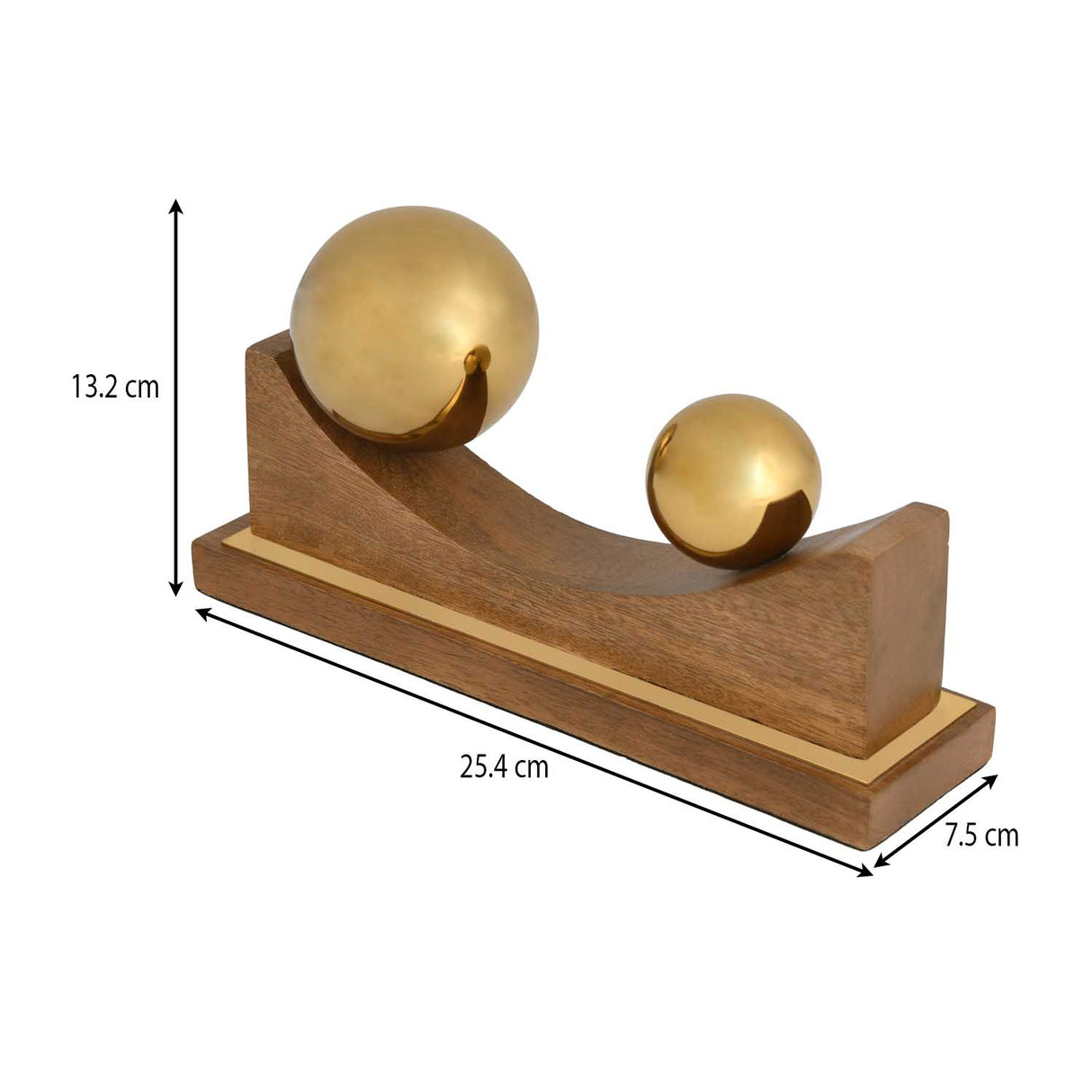 Sphere Balance Metal and Wooden Showpiece- Gold & Brown, Small
