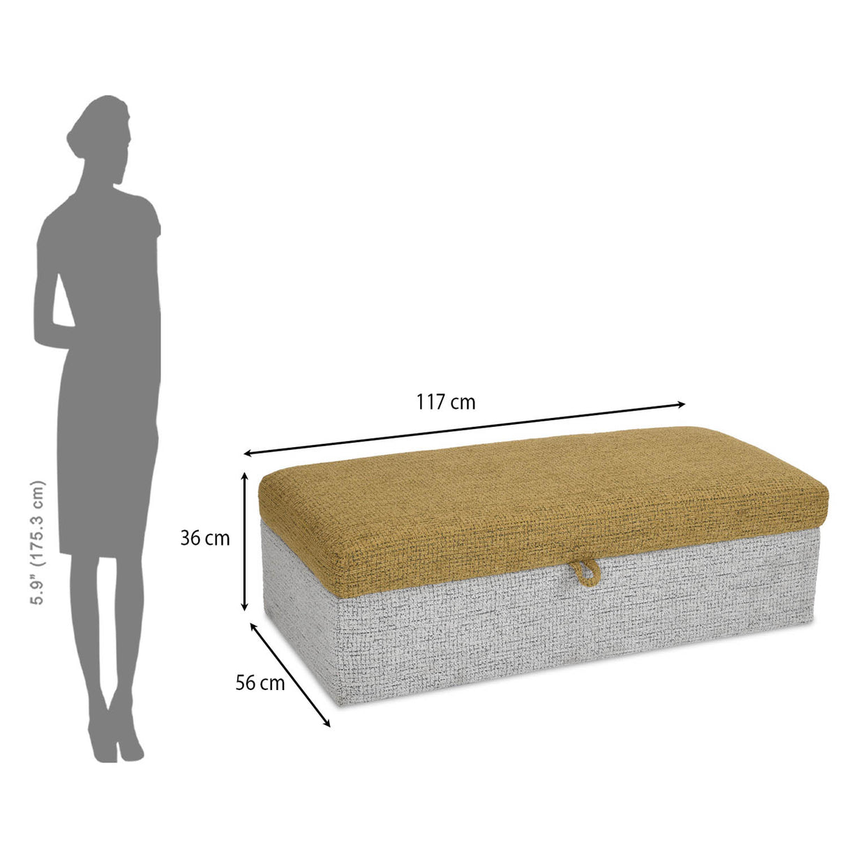 Nocta Reversible Ottoman with Storage- Mustard and Grey