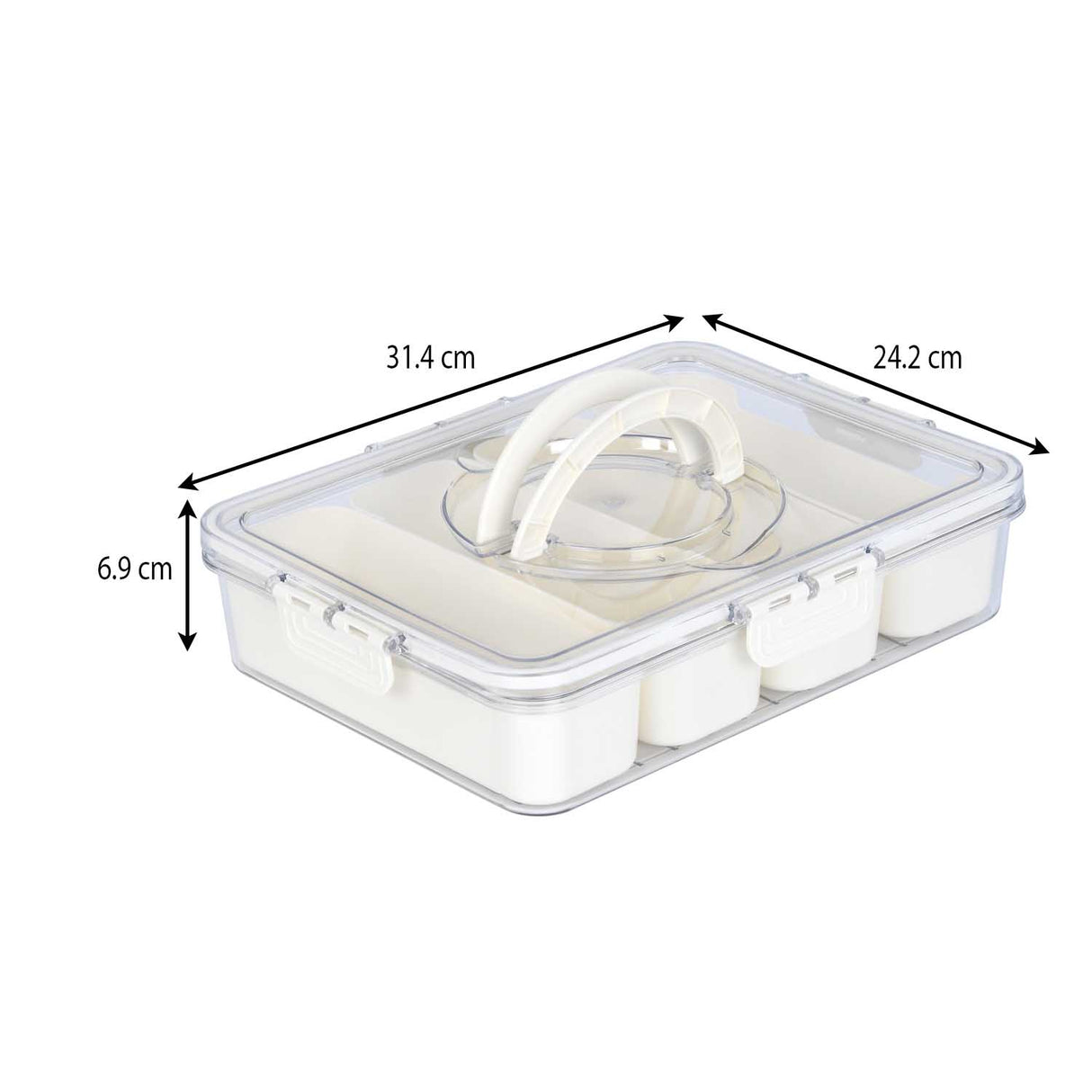 Rectangular 4 Compartment Storage Cannister with Lid and Handle-Cream
