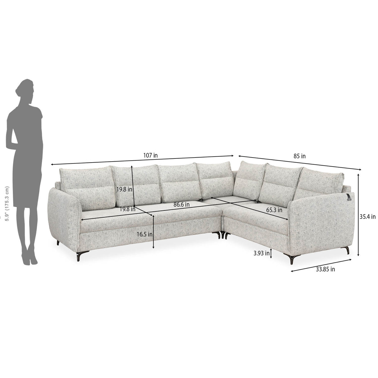 Infinia 3+2+1 Seater Fabric Sofa Set with Left Corner Sofa- Off White