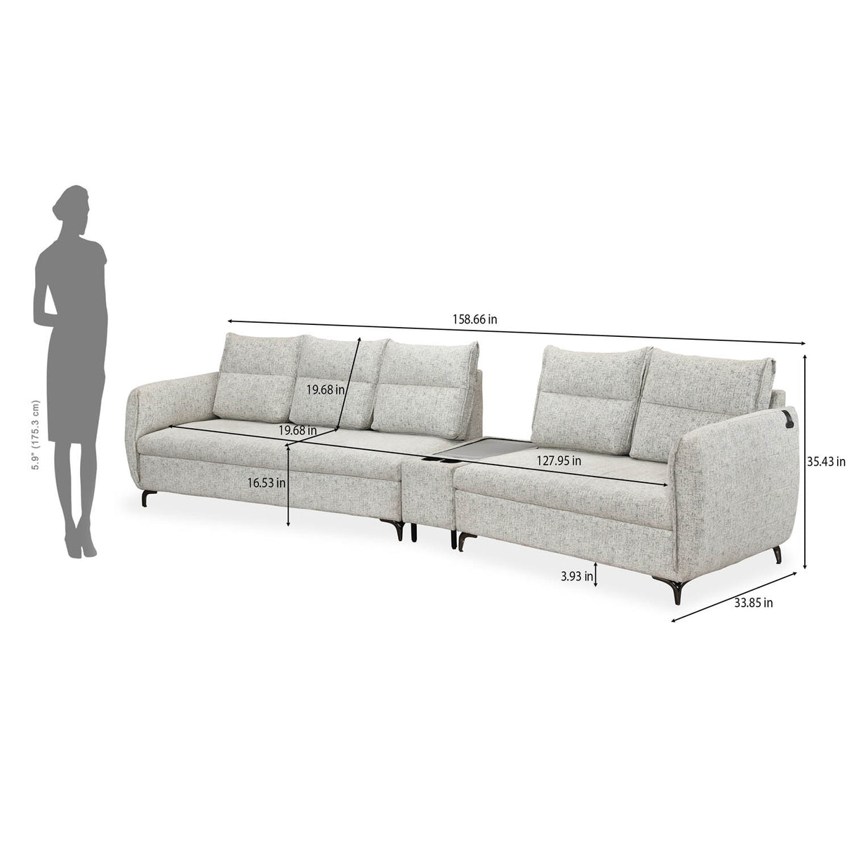 Infinia 3+2 Seater Fabric Sofa Set with Triangle Console- Off White
