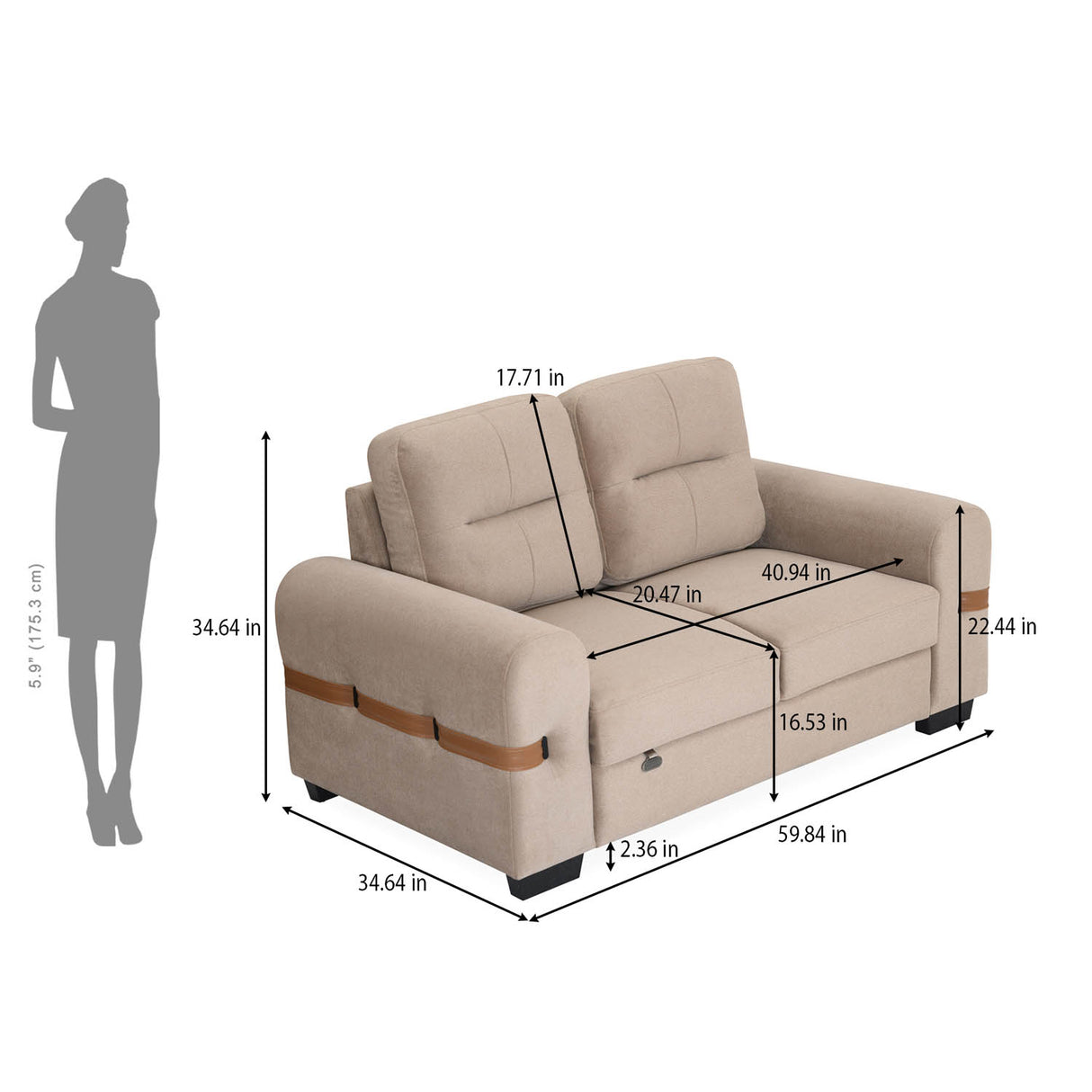 Roma 2 Seater Sofa- Beige