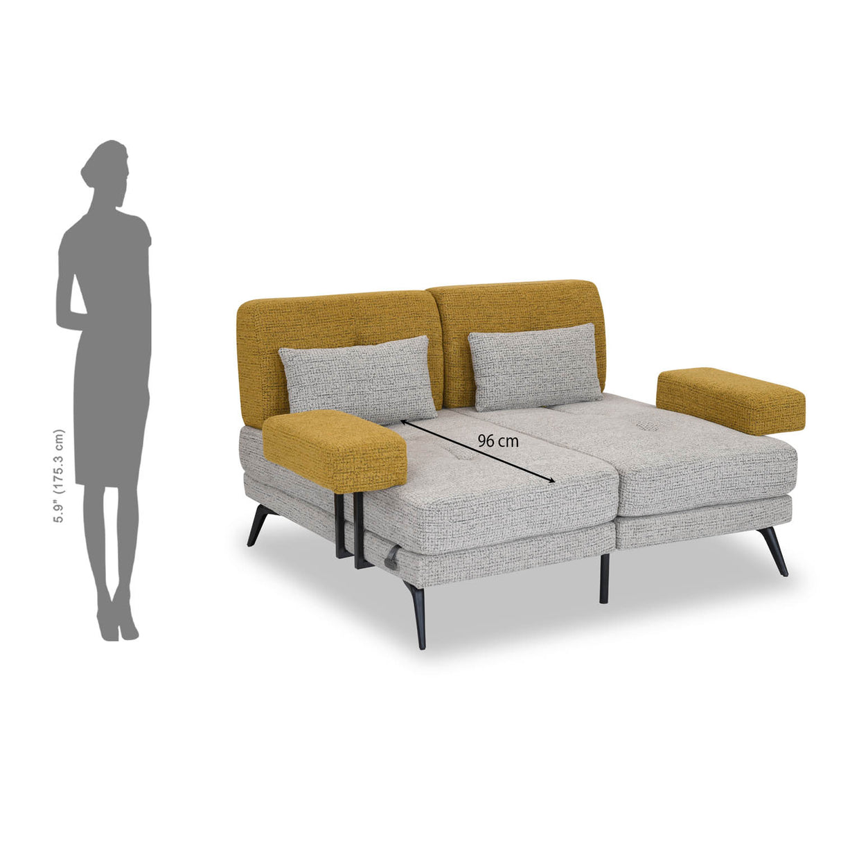 Nocta 2 Seater Fabric Sofa- Mustard and Grey