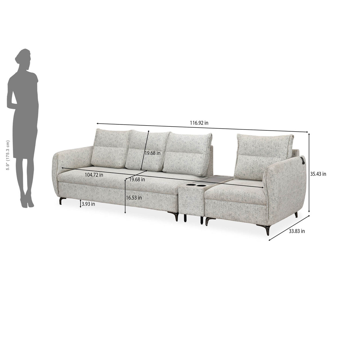 Infinia 3+1 Seater Fabric Sofa Set with Rectangle Console- Off White