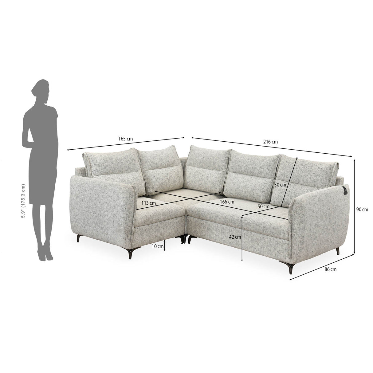 Infinia 2+1+1 Seater Fabric Sofa Set with Right Corner Sofa- Off White