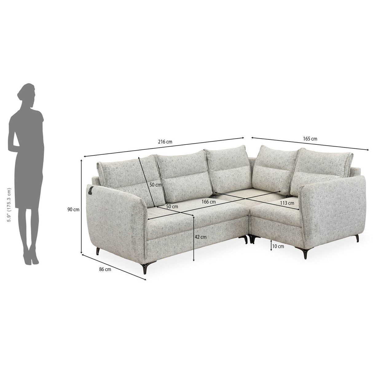 Infinia 2+1+1 Seater Fabric Sofa Set with Left Corner Sofa- Off White