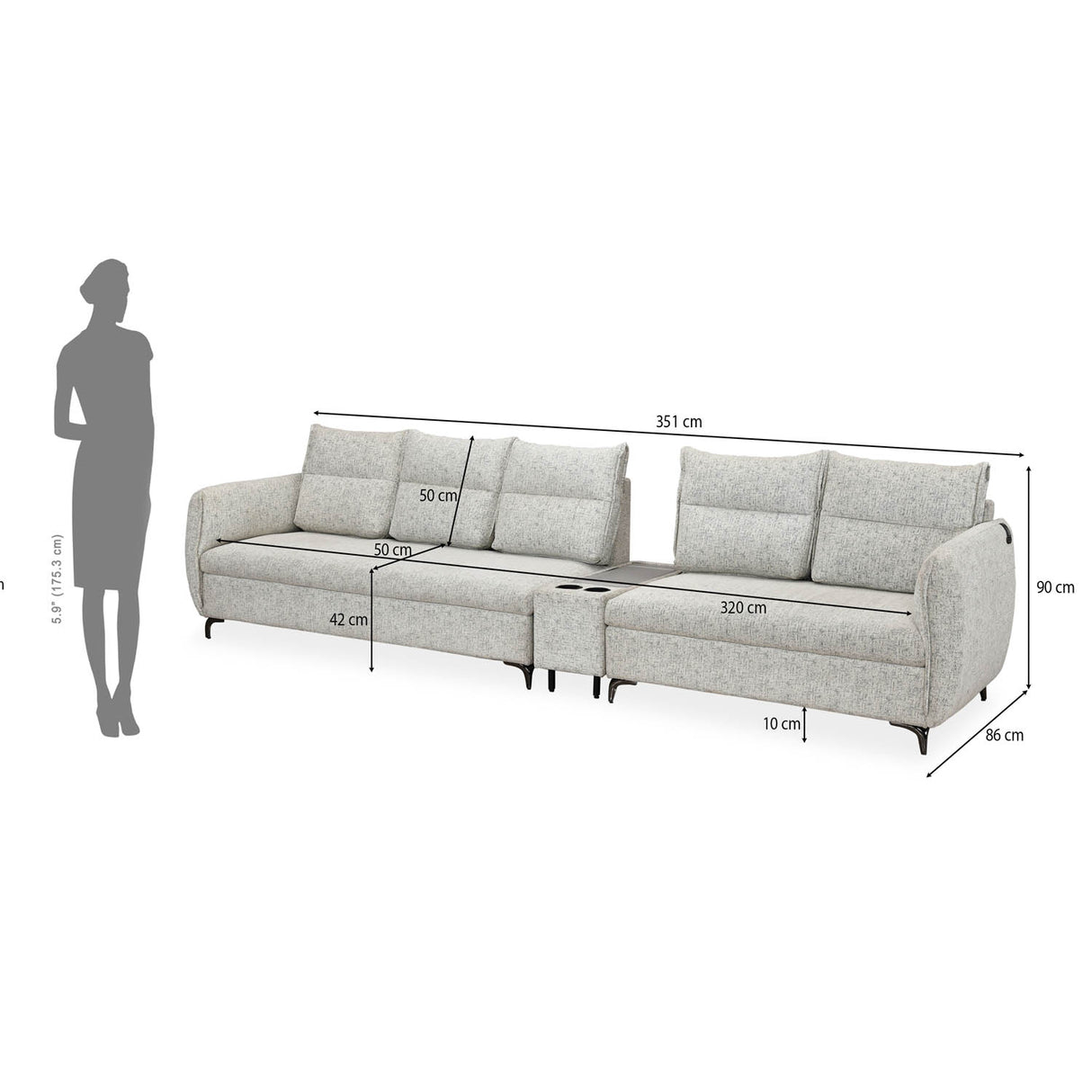 Infinia 3+2 Seater Fabric Sofa Set with Rectangle Console- Off White
