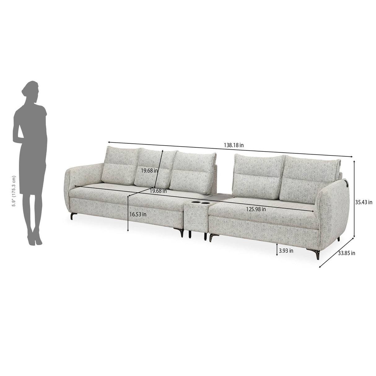 Infinia 3+2 Seater Fabric Sofa Set with Rectangle Console- Off White