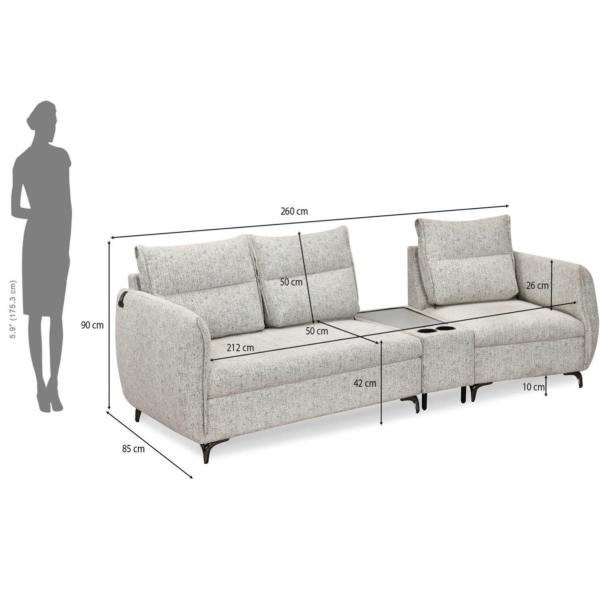 Infinia 2+1 Seater Fabric Sofa Set with Triangle Console- Off White