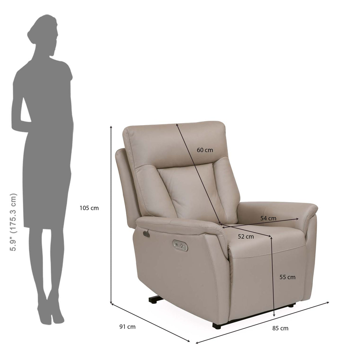 Credal 1 Seater Electric Rocker Recliner Sofa- Mocha