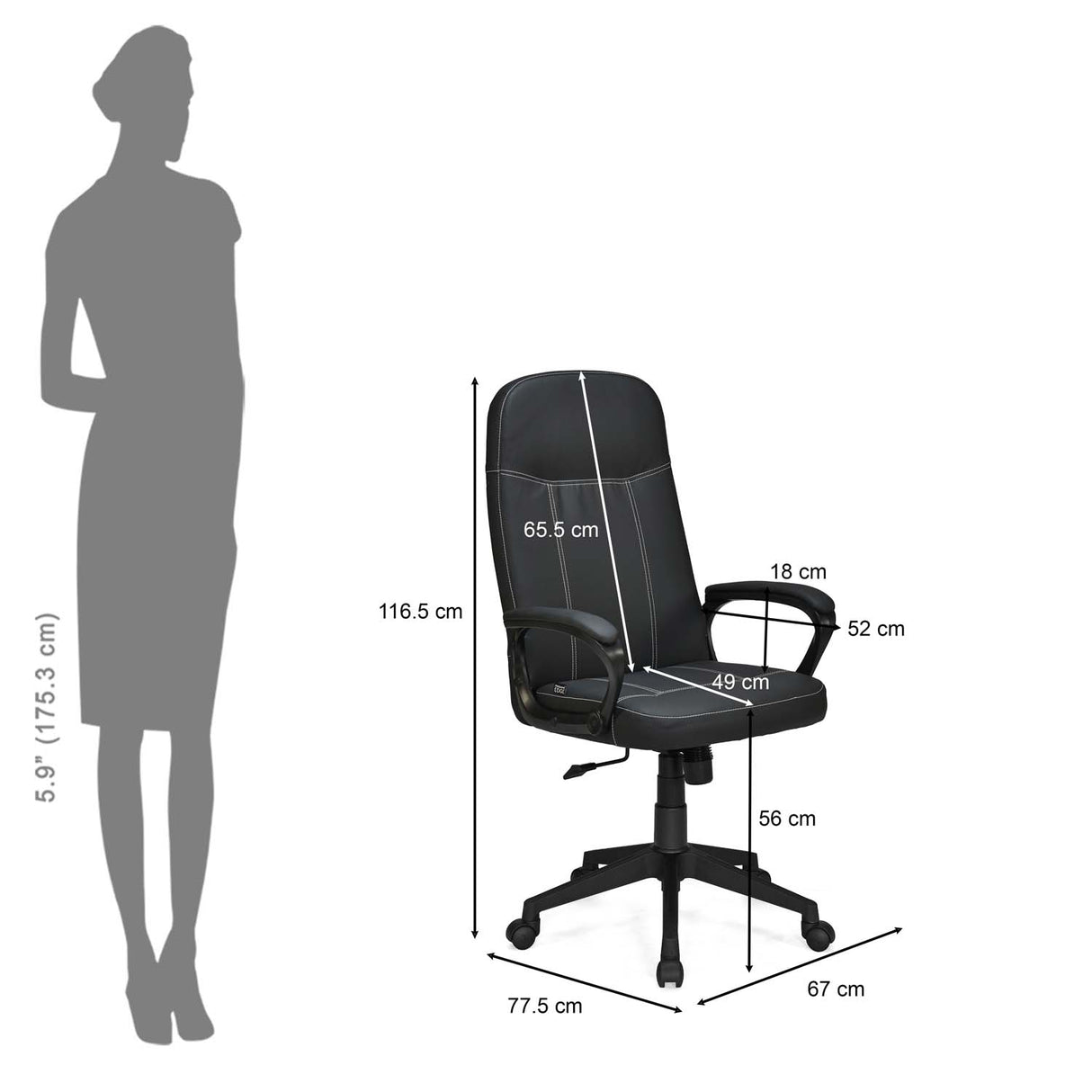 Mayor High Back Office Chair- Black