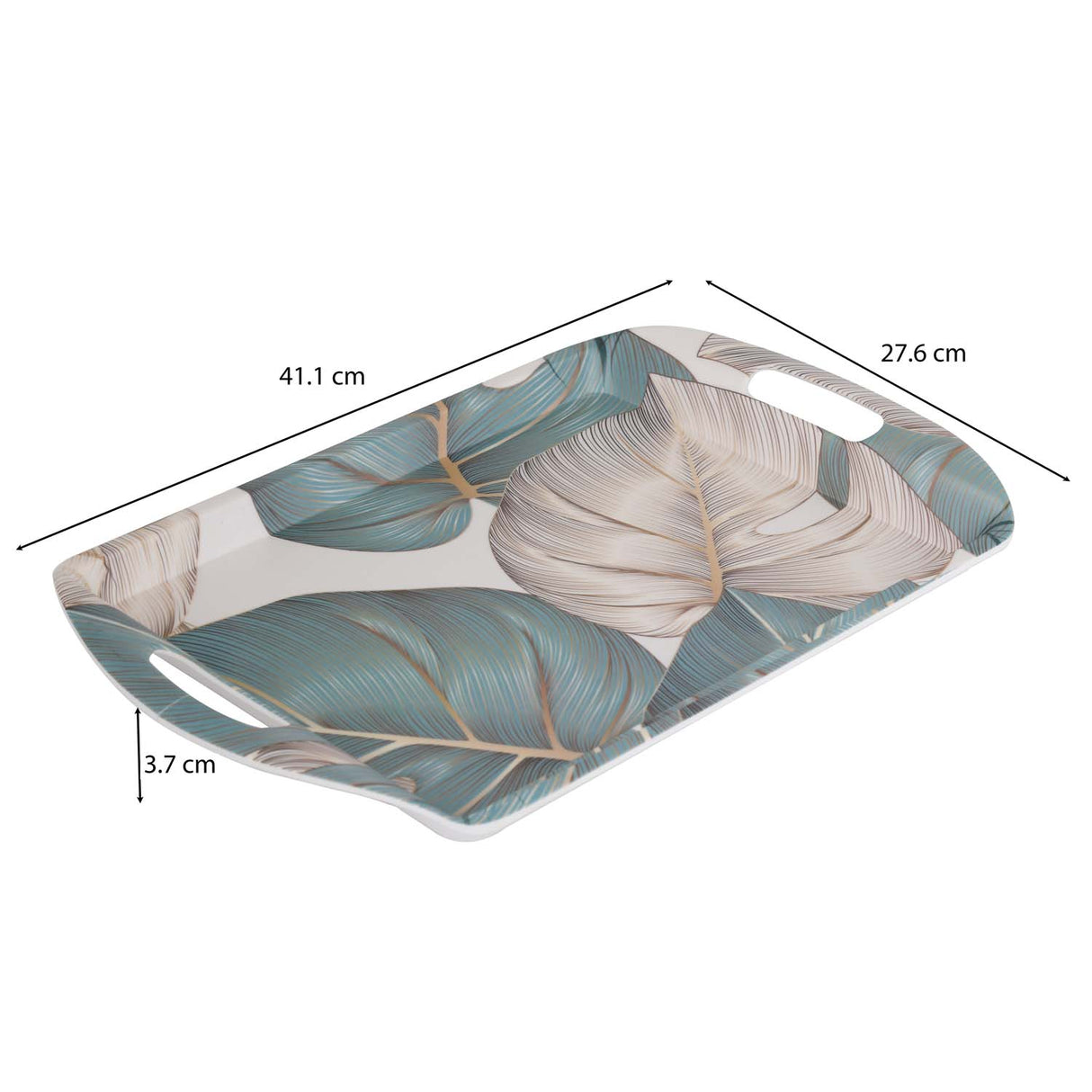 Square Shaped Melamine Leafy Serving Tray with Handle Large- Green