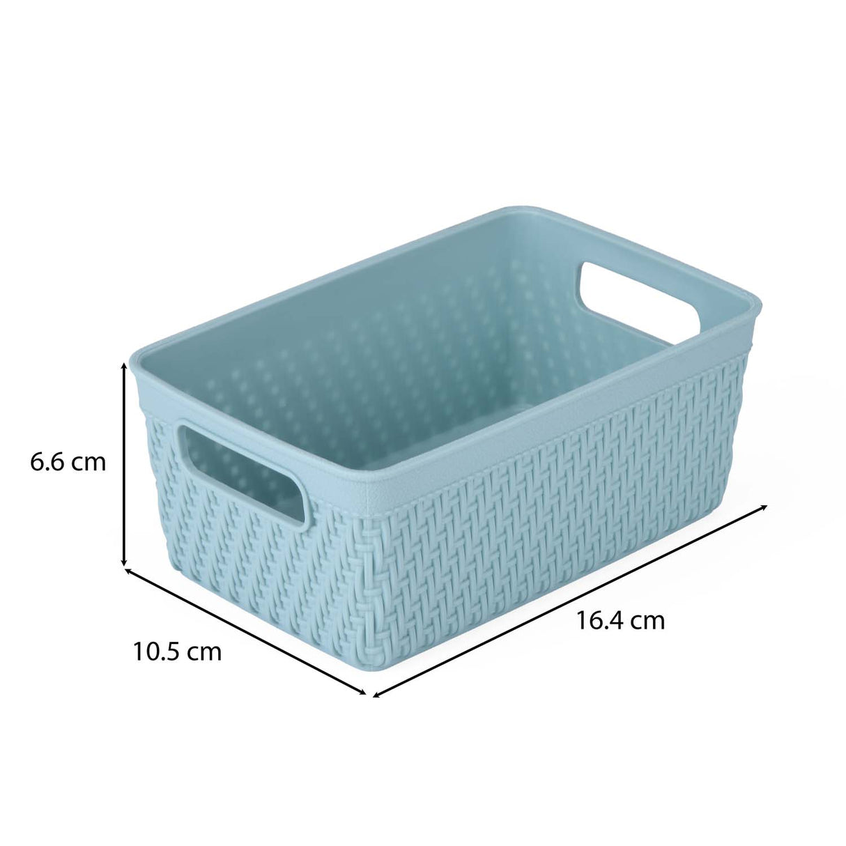 Weave Pattern Polypropylene Storage Basket- Mint, 16.4 x 10.5 x 6.6 cm