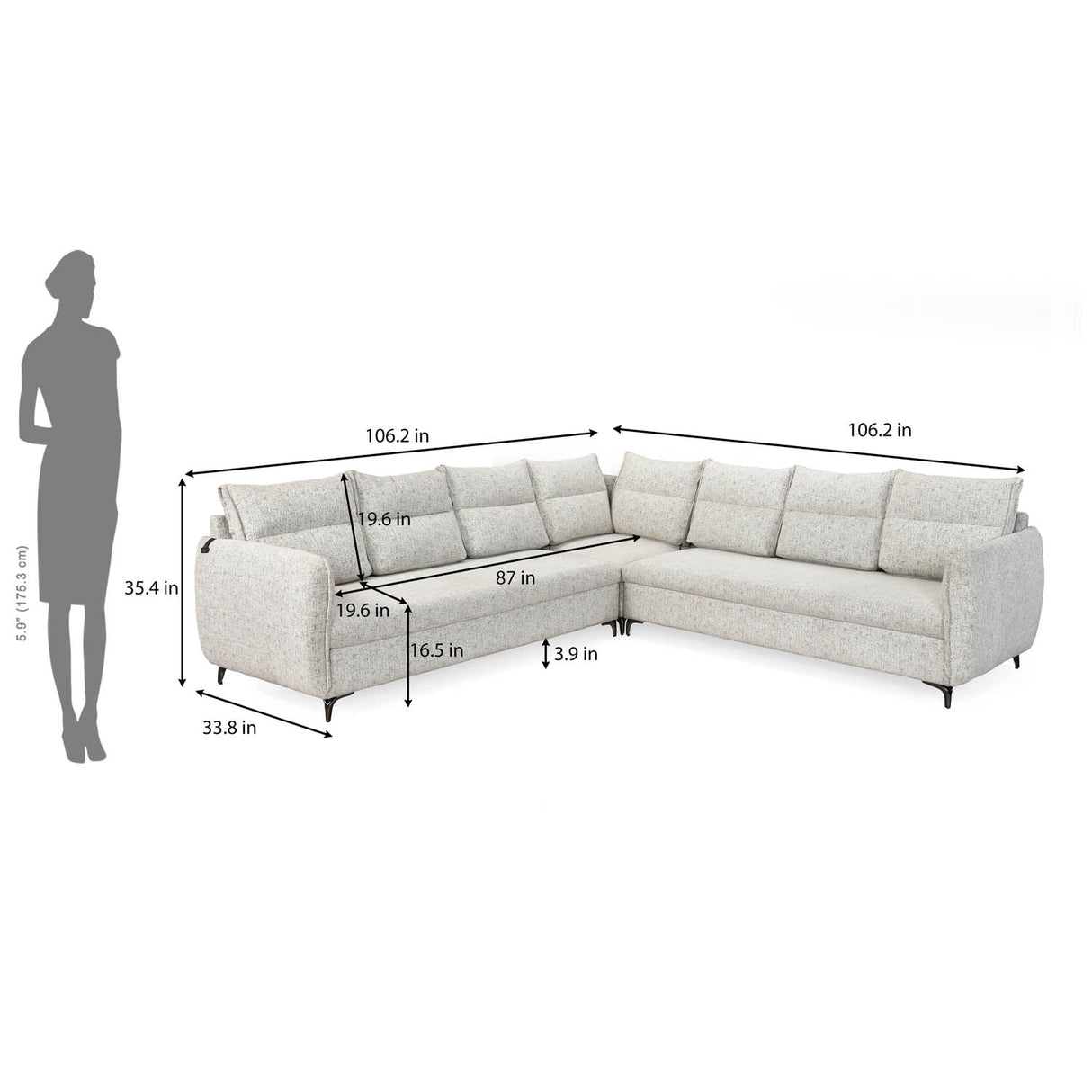 Infinia 3+3+1 Seater Fabric Sofa Set with Right Corner Sofa- Off White