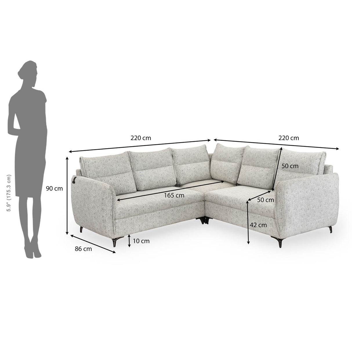 Infinia 2+2+1 Seater Fabric Sofa Set with Left Corner Sofa- Off White