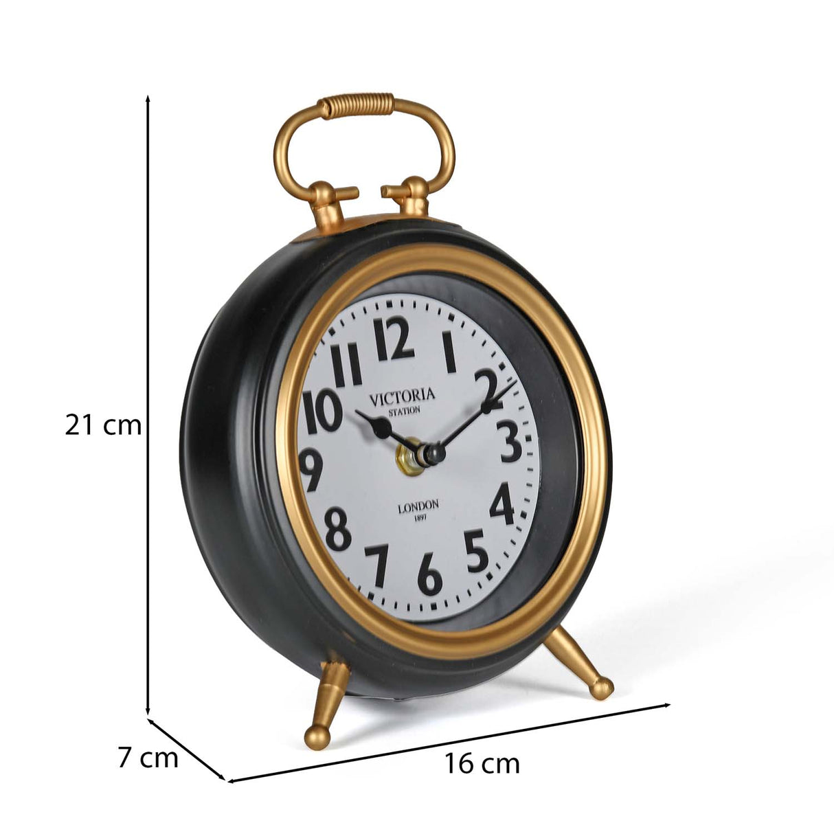 Classic Round Metal Table Clock- Gold & Black