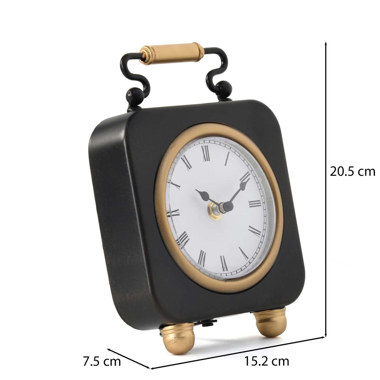 Classic Square Metal Table Clock- Gold & Black