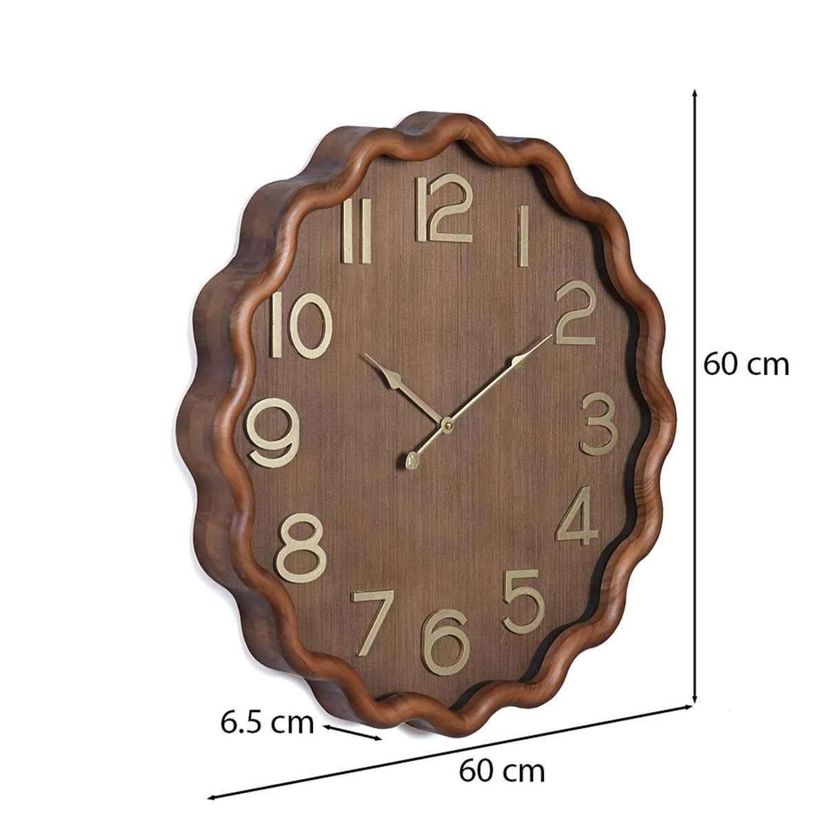 Wavy Edge Wooden Wall Clock- Brown