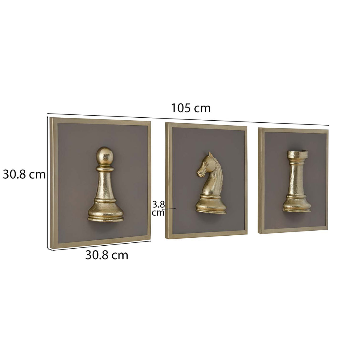 Chess Icons Metal & MDF Wall Art Set of 3- Gold & Cream