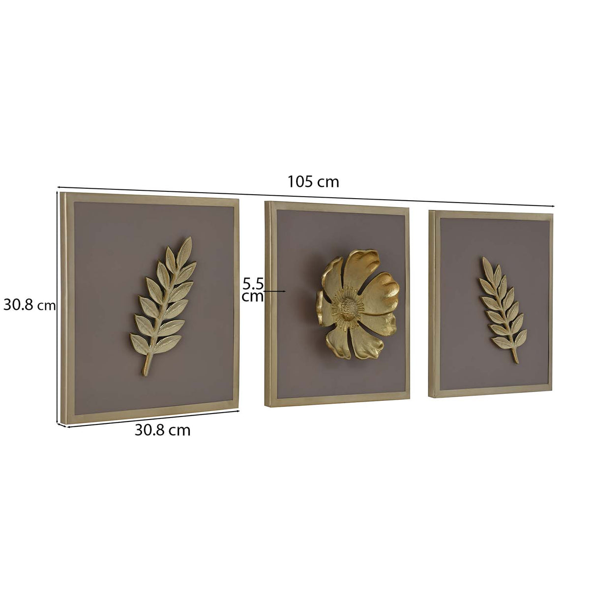 Botanic Metal & MDF Wall Art Set of 3- Gold & Cream