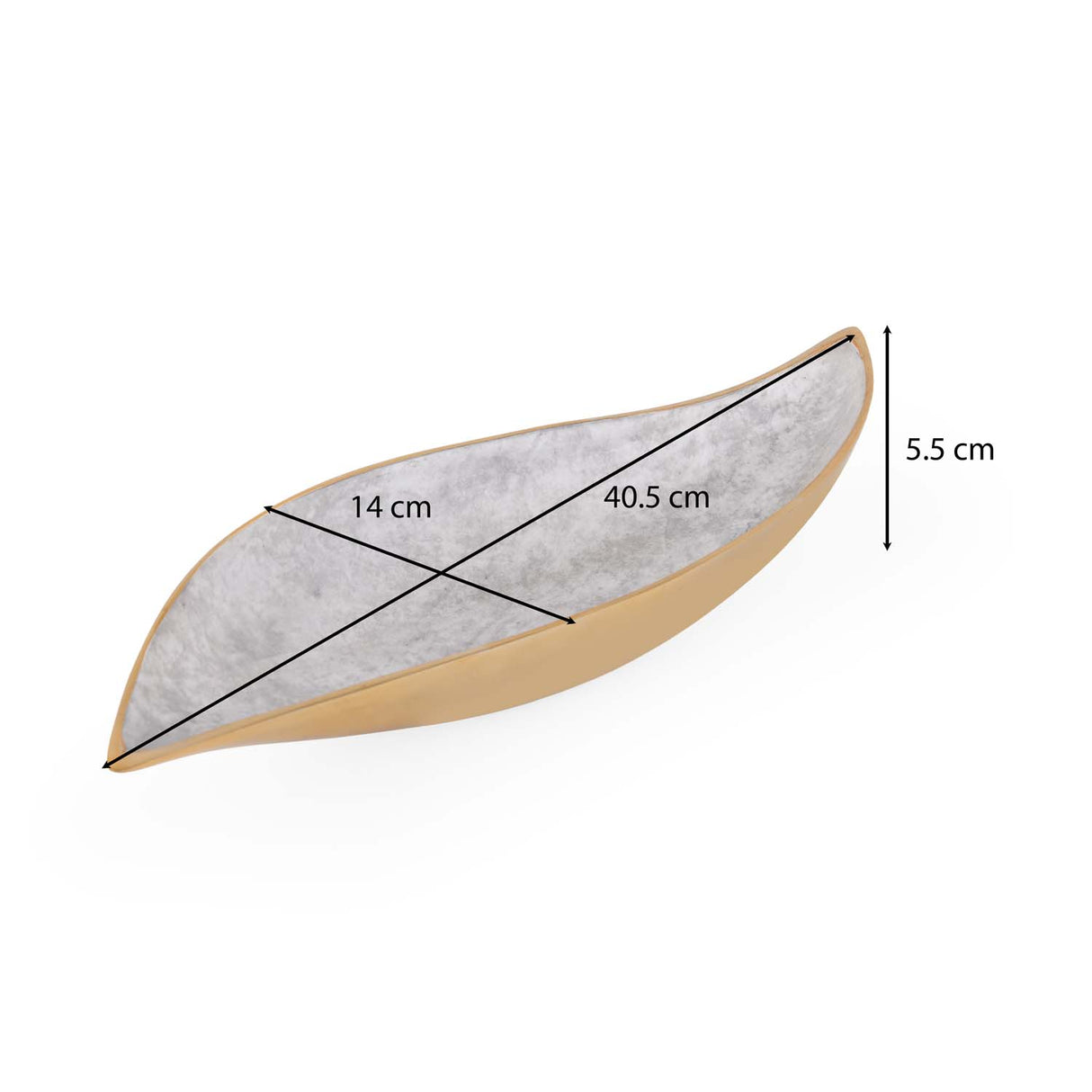 Leaf Shaped Metal Decorative Platter- White & Gold