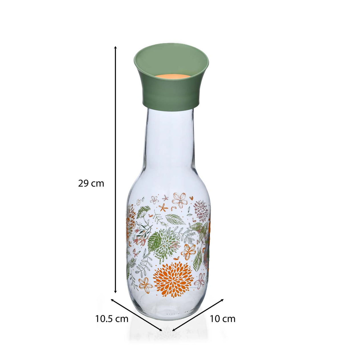 Botanical Print 1000 ml Glass Carafe- Green