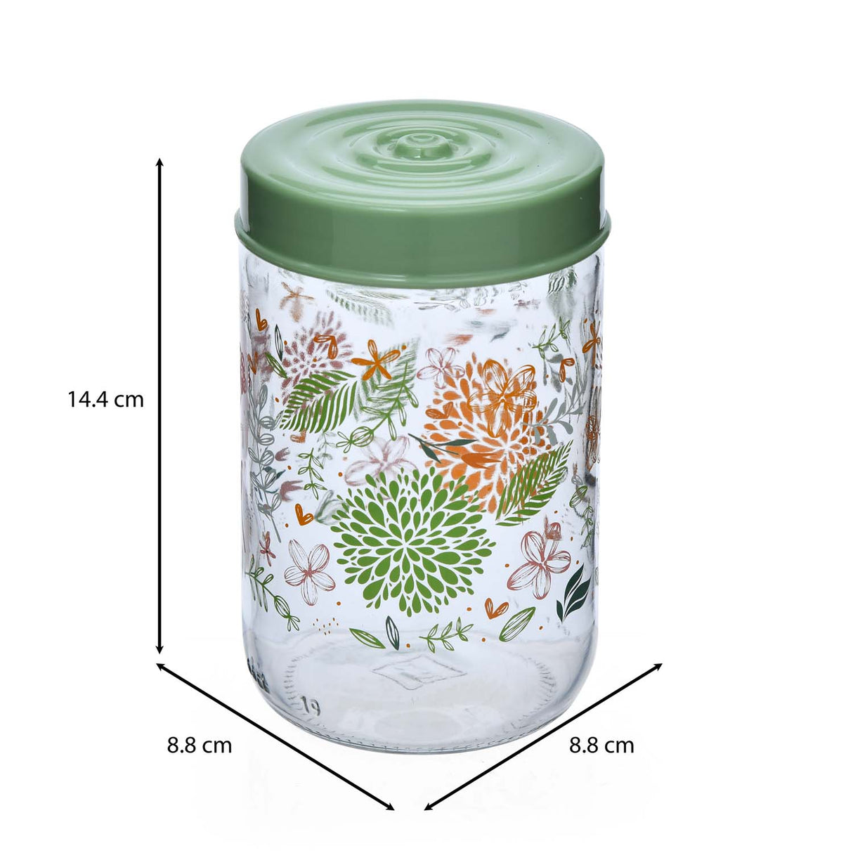 Botanical Print 660 ml Glass Cannister with Lid- Green
